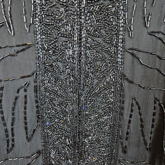 Vintage Beaded Silk Jacket Duster Coat Large Elegant Black Party Wedding Blazer - Picture 12 of 16